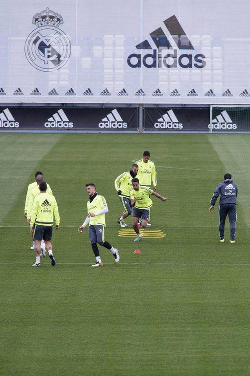 Real Madrid players during the team’s training session at Valdebebas sports city in Madrid, Spain, 19 April 2016. Real Madrid will face Villarreal in a La Liga match the upcoming 20 April. EPA/Luca Piergiovanni