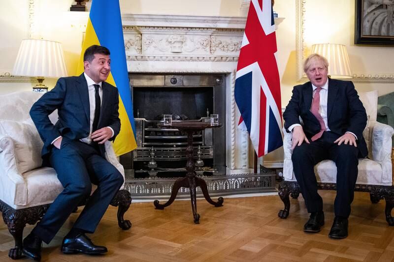 British prime minister at the time, Boris Johnson, meets Mr Zelenskyy in No 10 Downing Street, London, in October 2020. Getty Images