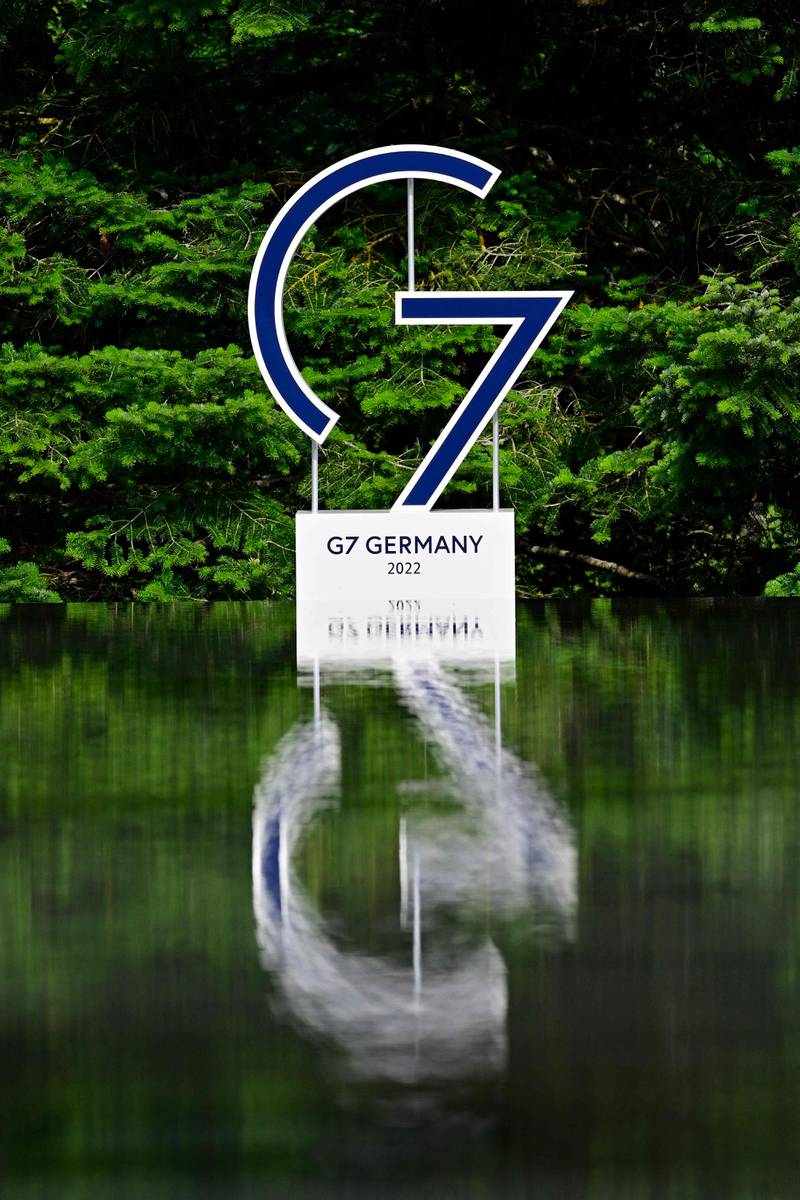The G7 logo at Elmau Castle. AFP