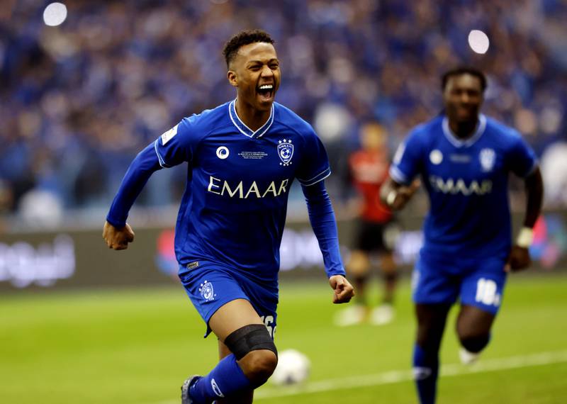 Al Hilal's Nasser Al Dawsari celebrates scoring in their 2-0 win against Pohang Steelers in the 2021 Asian Champions League final at King Fahd Stadium in Riyadh on Tuesday, November 23. Reuters