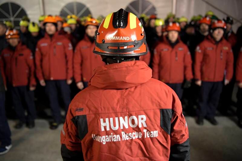 Fifty members of the HUNOR Hungarian Rescue Team in Budapest prepare to depart for Turkey. EPA