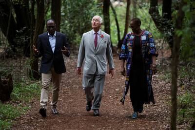 King Charles gets a tour during a visit to Karura forest in Nairobi. PA