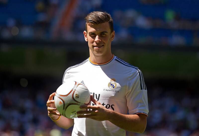 Gareth Bale at the Santiago Bernabeu after joining Real Madrid in September 2013. Getty