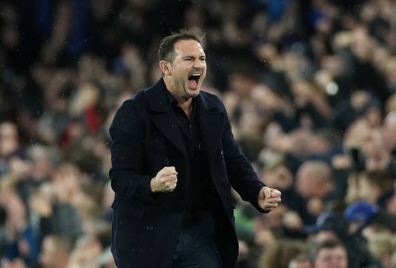 Everton manager Frank Lampard celebrates their first goal. Action Images