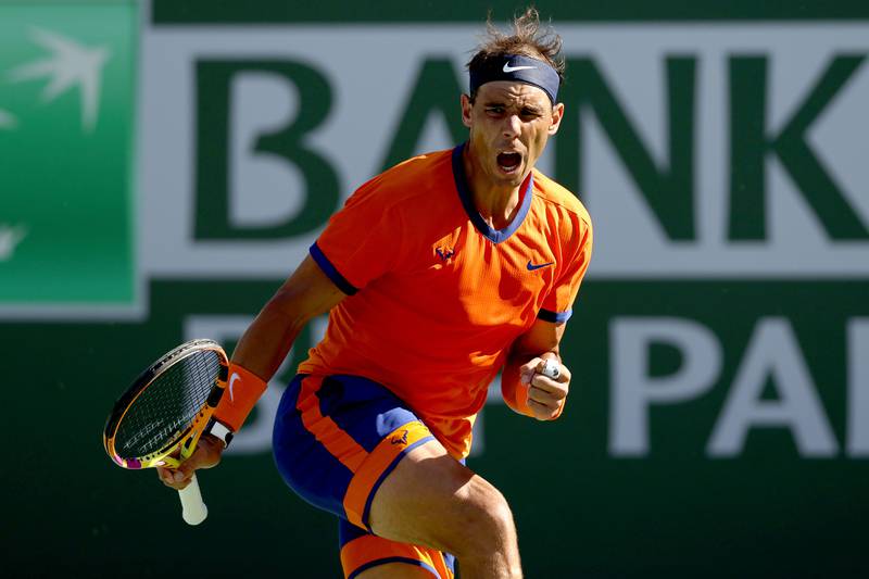 Rafael Nadal celebrates a point during his Indian Wells last 16 match against Reilly Opelka. Getty Images