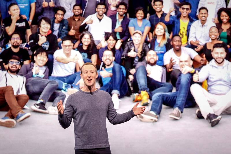 TOPSHOT - Facebook CEO Mark Zuckerberg delivers the opening keynote introducing new Facebook, Messenger, WhatsApp, and Instagram privacy features at the Facebook F8 Conference at McEnery Convention Center in San Jose, California on April 30, 2019. Got a crush on another Facebook user? The social network will help you connect, as part of a revamp unveiled Tuesday that aims to foster real-world relationships and make the platform a more intimate place for small groups of friends. / AFP / Amy Osborne
