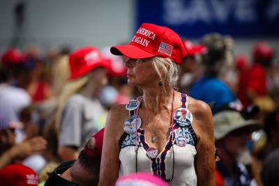 A woman wears a red Maga hat in Sarasota. Getty Images / AFP
