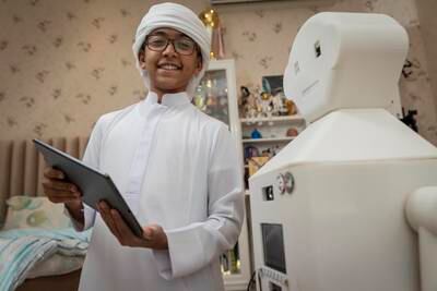 Ali Humaid Al Loughani has won several awards and medals for building a robot that provides medical consultations and round-the-clock patient monitoring. All Photos: Antonie Robertson / The National
