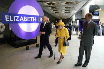 Queen Elizabeth II and Prince Edward arrive at Paddington station in London to mark the completion of London's Crossrail project and to view the new Elizabeth Line. PA
