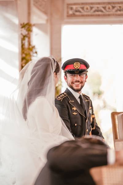 Prince Hussein and his wife Princess Rajwa at their wedding ceremony in Jordan. EPA