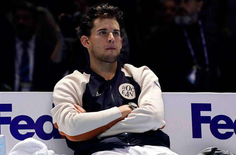 Dominic Thiem of Austria looks deflated after losing the ATP Finals. EPA