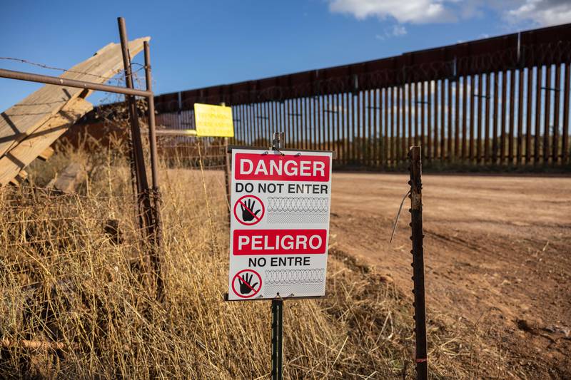 A sign near the US-Mexico border fence near Naco, Arizona. Getty