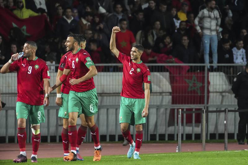 Morocco's Achraf Hakimi after scoring the fourth goal. AP 