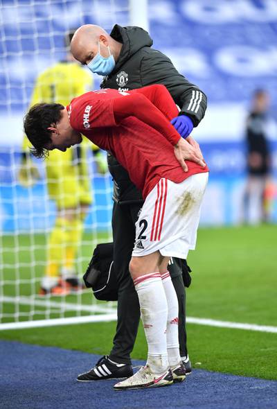 Victor Lindelof of Manchester United comes off due to injury on Saturday. Getty