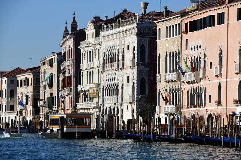 ITALY, VENICE - FEBRUARY 08 : Venice is a city in northeastern Italy and the capital of the Veneto region. It is situated across a group of 118 small islands that are separated by canals. Grand Canal and palaces in Venice on February 08, 2019, Italy. (Photo by FrÃ©dÃ©ric Soltan/Corbis via Getty Images)