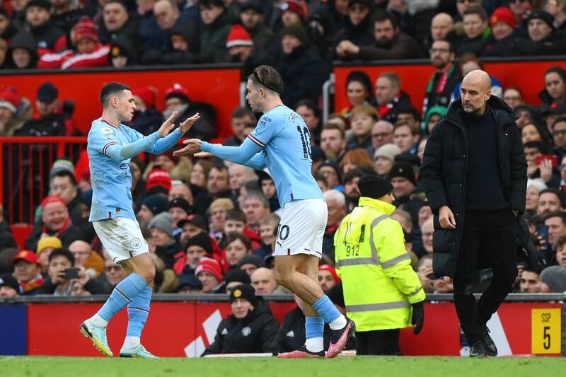 City's Phil Foden is replaced by Jack Grealish. Getty