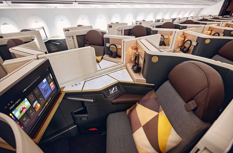 Etihad's new business class cabin on the new A350-1000. 
