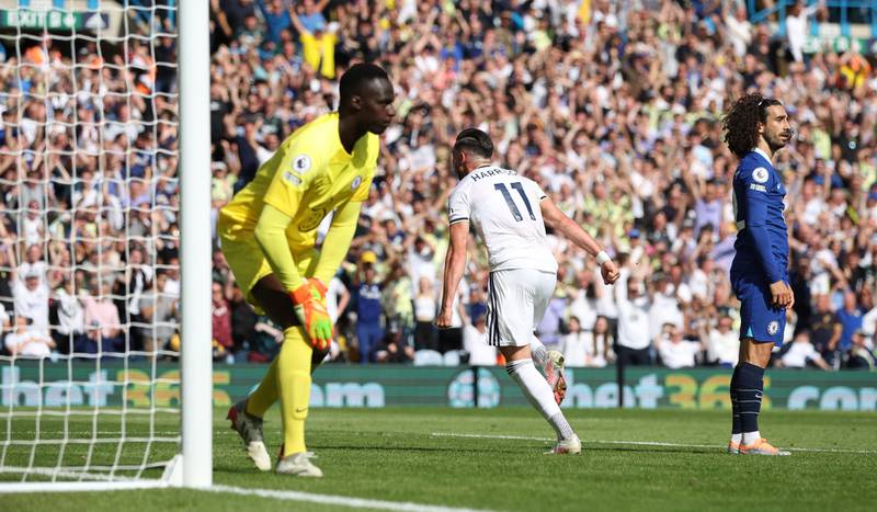 Jack Harrison celebrates scoring Leeds' third goal. Reuters