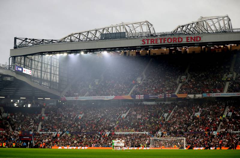 A packed Old Trafford watches the Euro 2022 match between England and Austria. Reuters