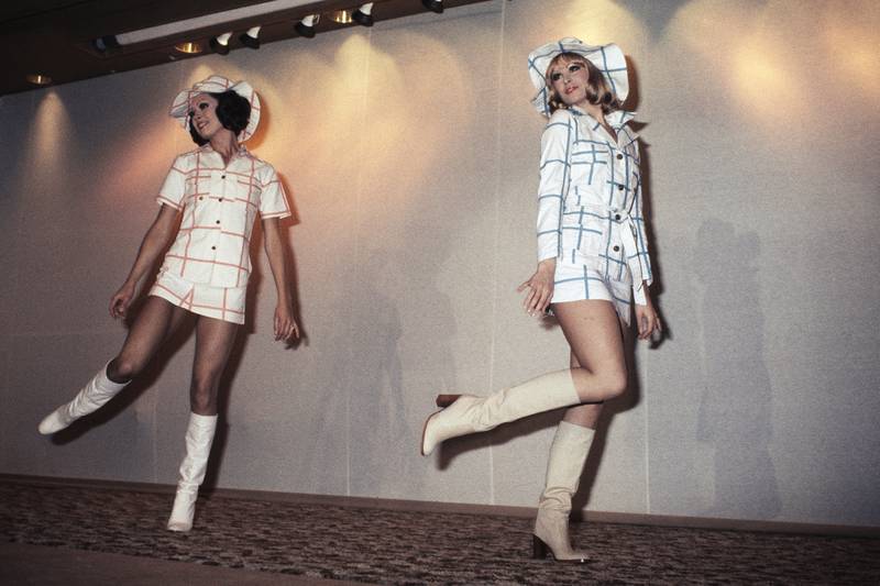 Dresses by Rabanne for his spring 1975 collection presented in Paris in 1974. AP Photo