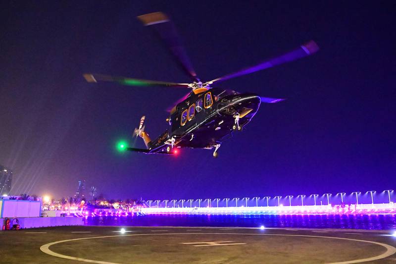 A helicopter carries Haas driver Mick Schumacher to hospital after he crashed during qualifying for the Saudi Arabia Grand Prix in Jeddah. AFP