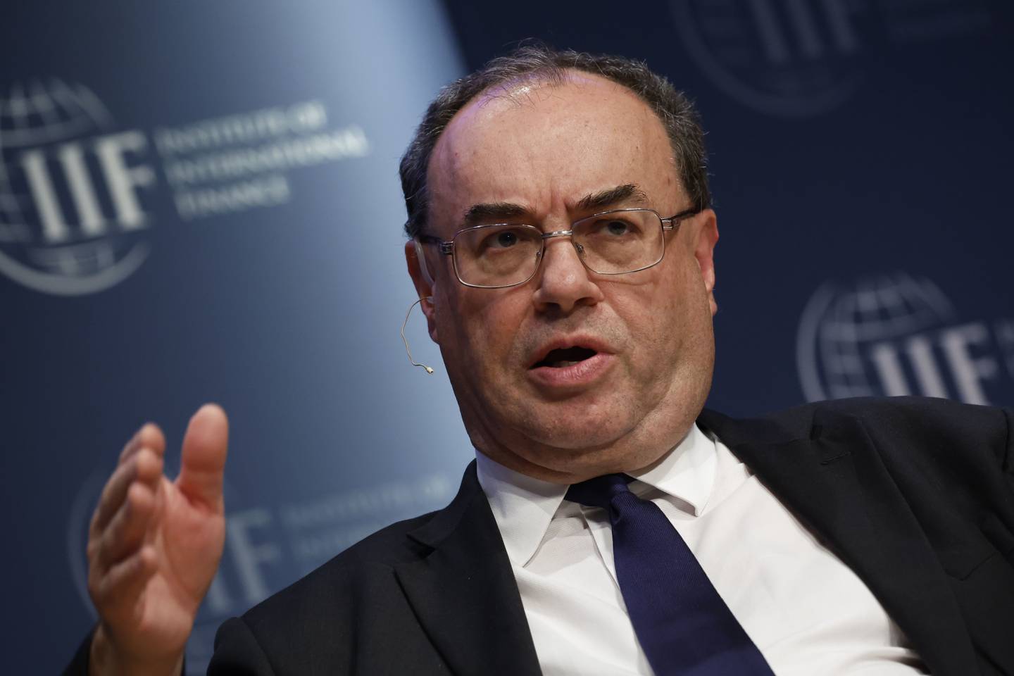 Andrew Bailey, Governor of the Bank of England, speaks during the Institute of International Finance annual membership meeting in Washington on Tuesday. Bloomberg