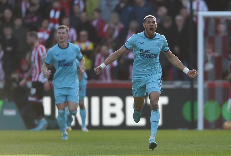 Newcastle United's Joelinton celebrates scoring the first goal. EPA