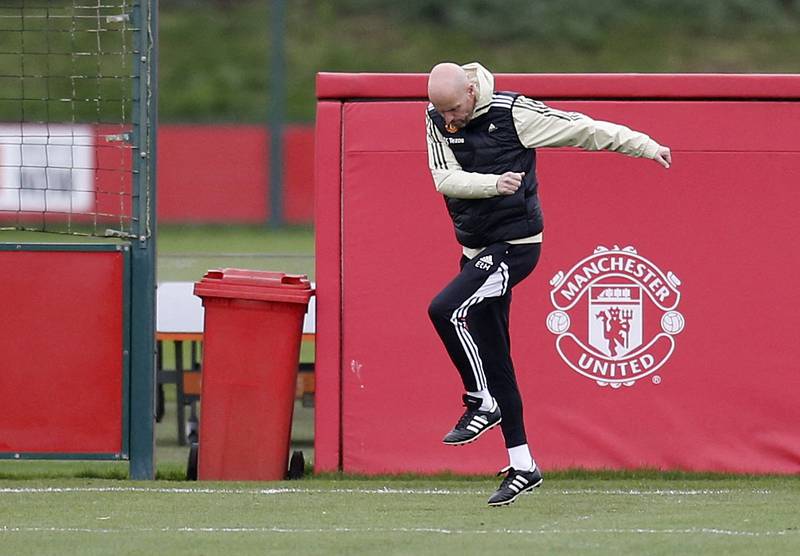 Manchester United manager Erik ten Hag during training. Reuters 