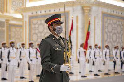 Members of the UAE Armed Forces Cavalry Division take part in the welcoming ceremony.