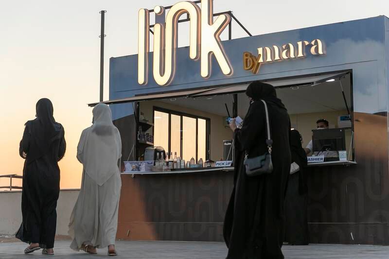 Customers line up for coffee and food at Link by Mara in Sharjah.