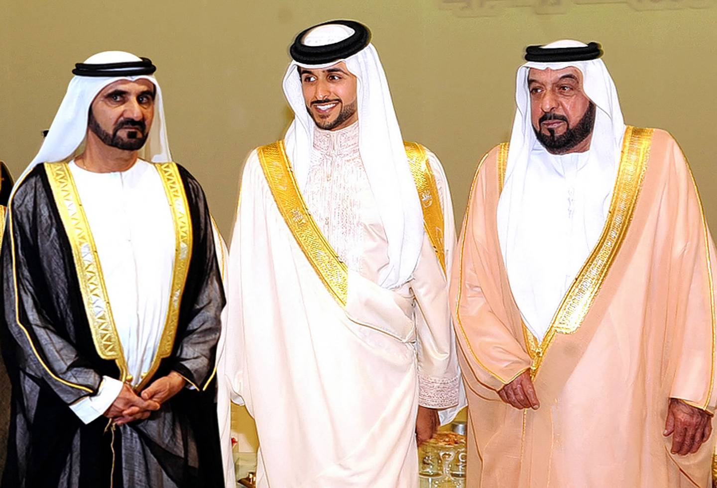 The Bahrain News Agency has marked the death of Sheikh Khalifa with an image that shows the UAE President with Sheikh Mohammed bin Rashid, Vice President and Ruler of Dubai, and Bahrain's Sheikh Nasser bin Hamad at the young royal’s wedding in 2009. Photo: BNA