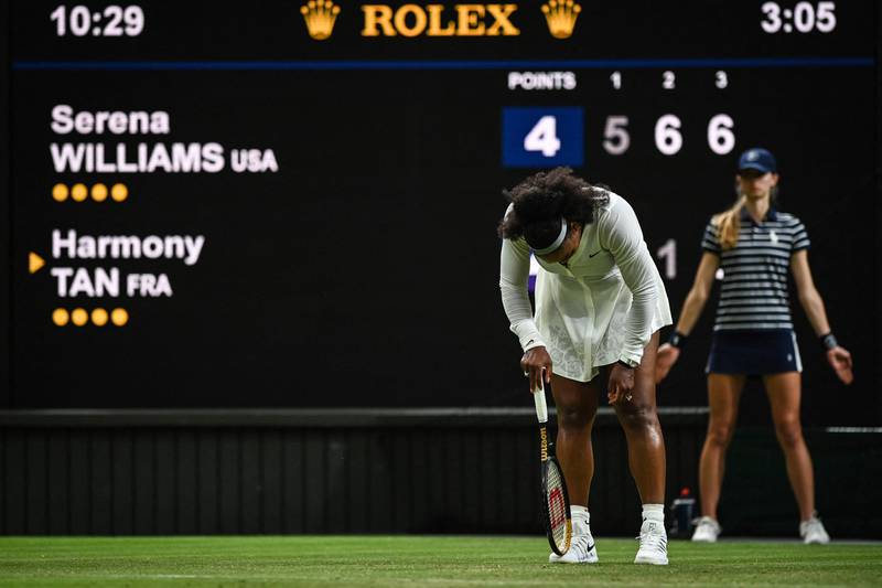 Serena Williams reacts as she plays against France's Harmony Tan. AFP