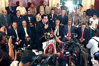 Ayman Nour, the Egyptian opposition leader, speaks at a press conference in Cairo yesterday.