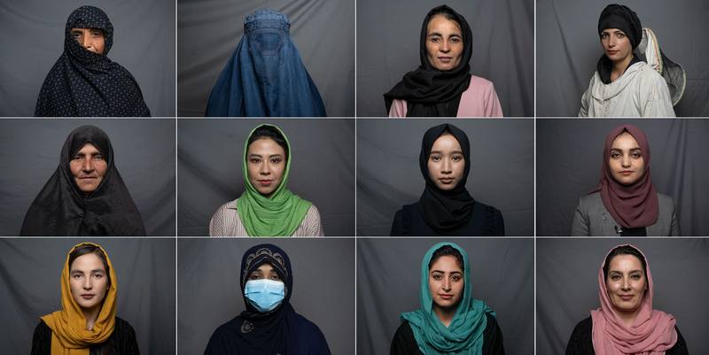 This combination of photos shows women posing for portraits in different cities in Afghanistan. Since their takeover a year ago, the Taliban have squeezed Afghan women out of public life, imposing suffocating restrictions on where they can work, how they can travel and what they can wear. All photos by AFP