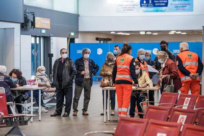 A Covid-19 vaccine hub set up at Caselle airport, Turin, Italy. EPA
