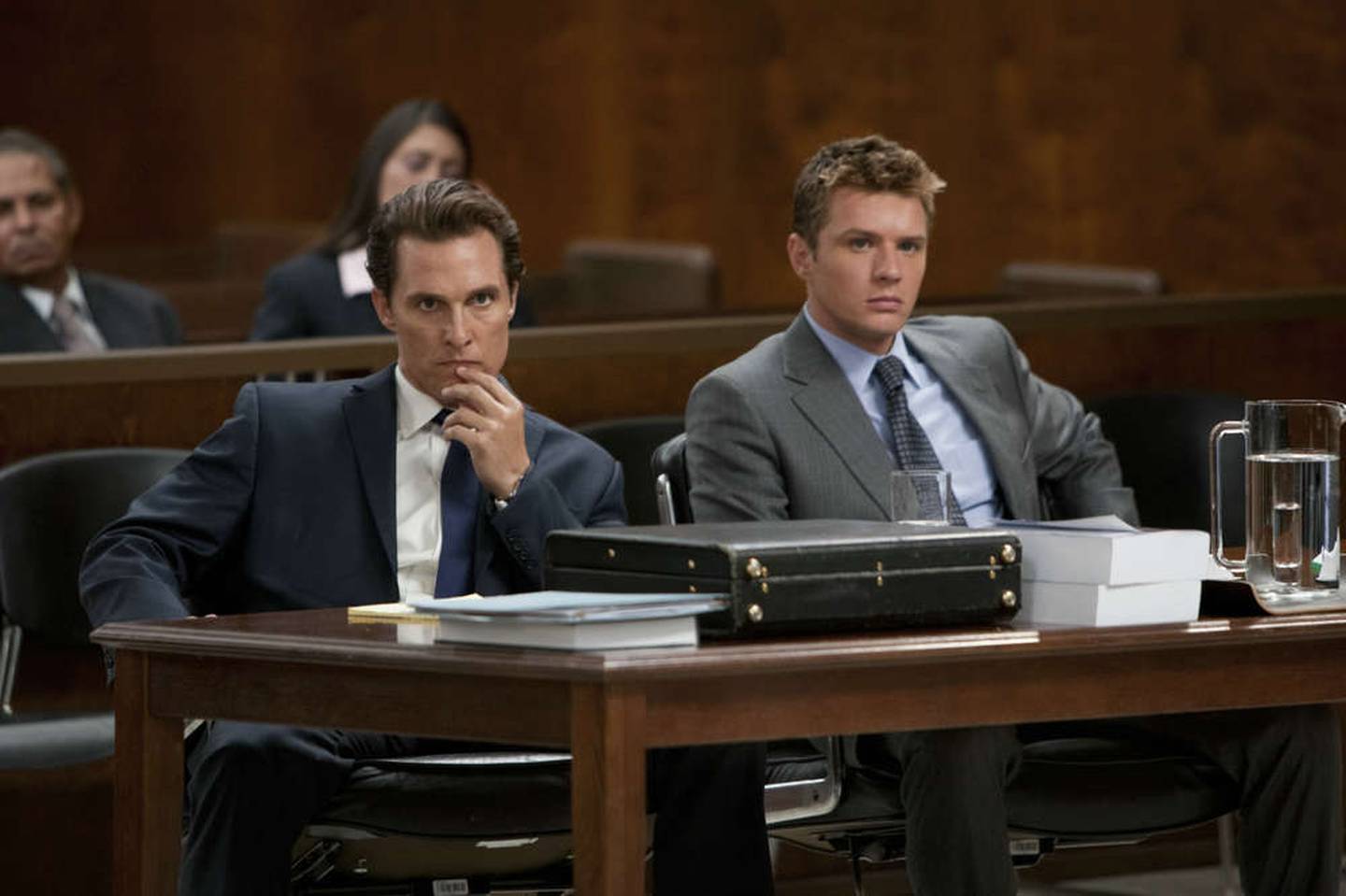 Hollywood courtroom dramas are awash with behaviour that would get a real-life lawyer disbarred. Matthew McConaughey and Ryan Phillippe in 'The Lincoln Lawyer'.  Photo: Lionsgate