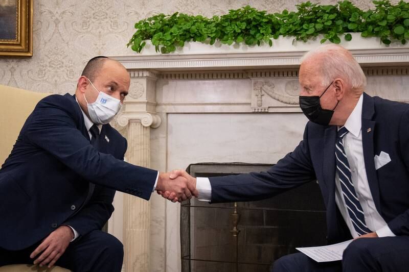 US President Joe Biden, right, and Israeli Prime Minister Naftali Bennett in the Oval Office at the White House in Washington, on August 27. EPA