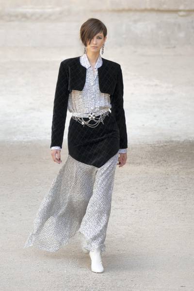 Paris, France, October 5, 2021, Model on the runway at the Chanel fashion  show during Spring/Summer 2022 Collections Fashion Show at Paris Fashion  Week in Paris, France on October 5, 2021. (Photo