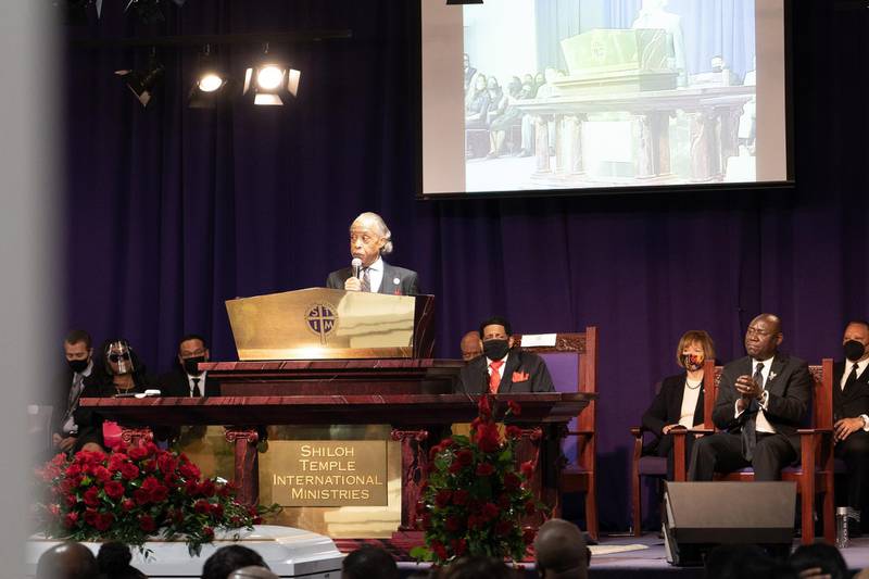 Reverend Al Sharpton speaks at the funeral of Daunte Wright. Willy Lowry/The National 