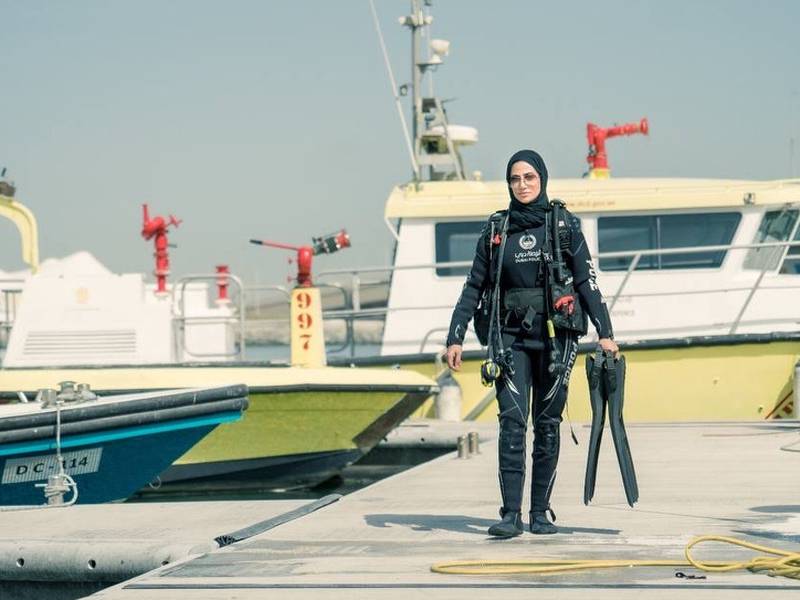 After 16 years with Dubai Police, Khulood Al Marri has become the first female underwater explosives specialist. Photo: Dubai Police