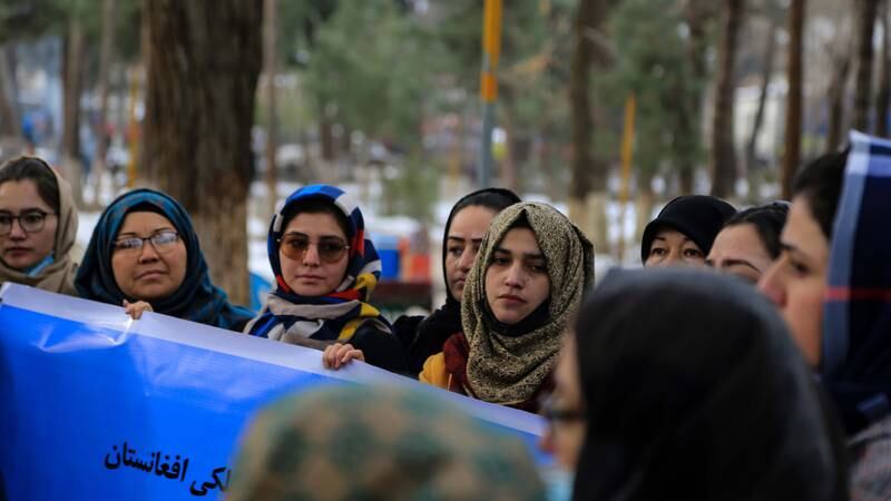 An image that illustrates this article Taliban raid homes of Afghan women protesters after rally