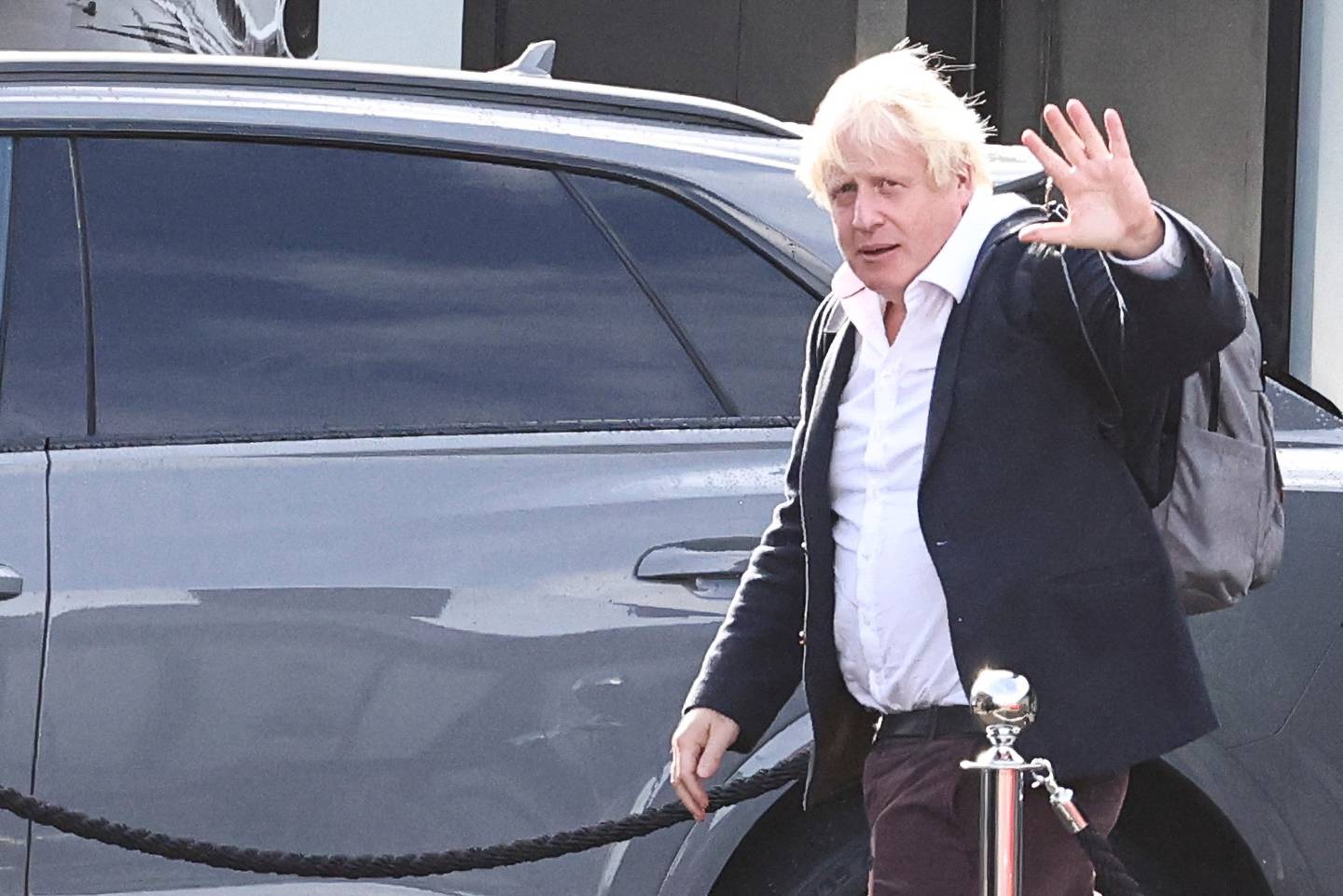 Former British Prime Minister Boris Johnson arrives at Gatwick Airport on Friday. Reuters
