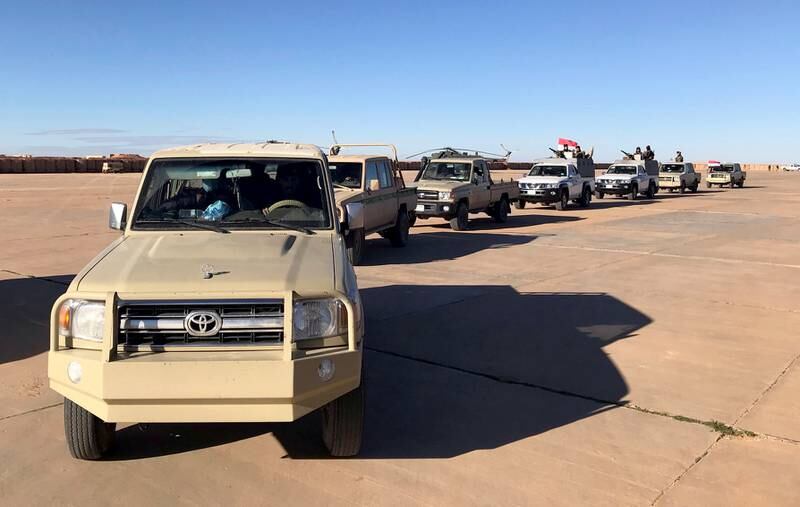 Military vehicles at Al Waleed air base near Al Tanf in Iraq. Reuters