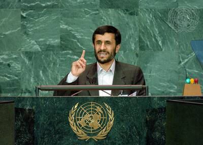 Former Iranian president Mahmoud Ahmadinejad addresses the UN General Assembly in New York, 2005. Photo: Paulo Filgueiras / United Nations