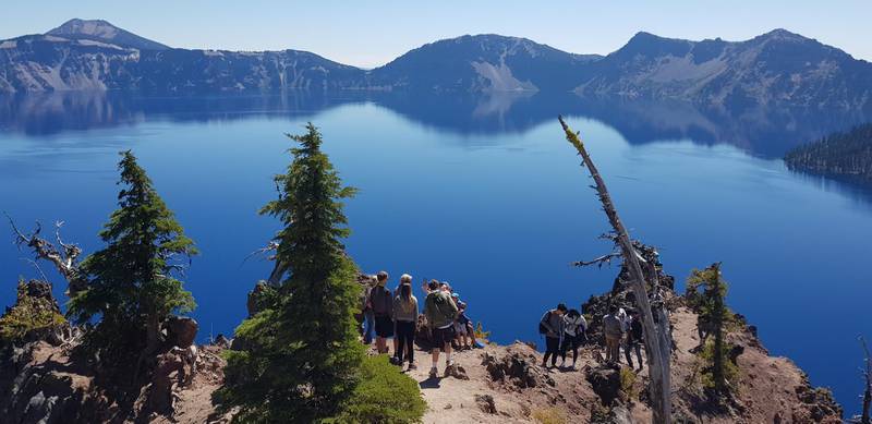 The presence of other travellers at a location need not spoil the experience. Here, tourists at Oregon's Crater Lake National Park. Rosemary Behan