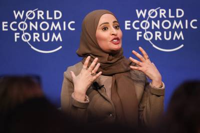 Ohood Al Roumi, Minister of State for Governmental Development and Future, speaks at Davos last year. Bloomberg