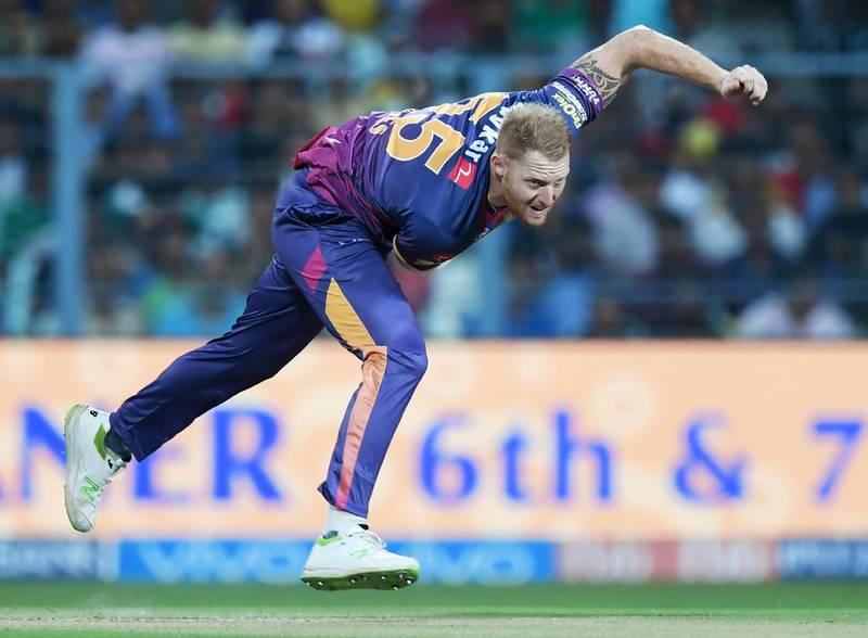 Rising Pune Supergiants cricketer Ben Stokes delivers a ball during the 2017 Indian Premier League (IPL) Twenty20 cricket match between Kolkata Knight Riders and Rising Pune Supergiants at The Eden Gardens Cricket Stadium in Kolkata on May 3, 2017. ----IMAGE RESTRICTED TO EDITORIAL USE - STRICTLY NO COMMERCIAL USE----- / GETTYOUT------ / AFP PHOTO / Dibyangshu SARKAR / ----IMAGE RESTRICTED TO EDITORIAL USE - STRICTLY NO COMMERCIAL USE----- / GETTYOUT