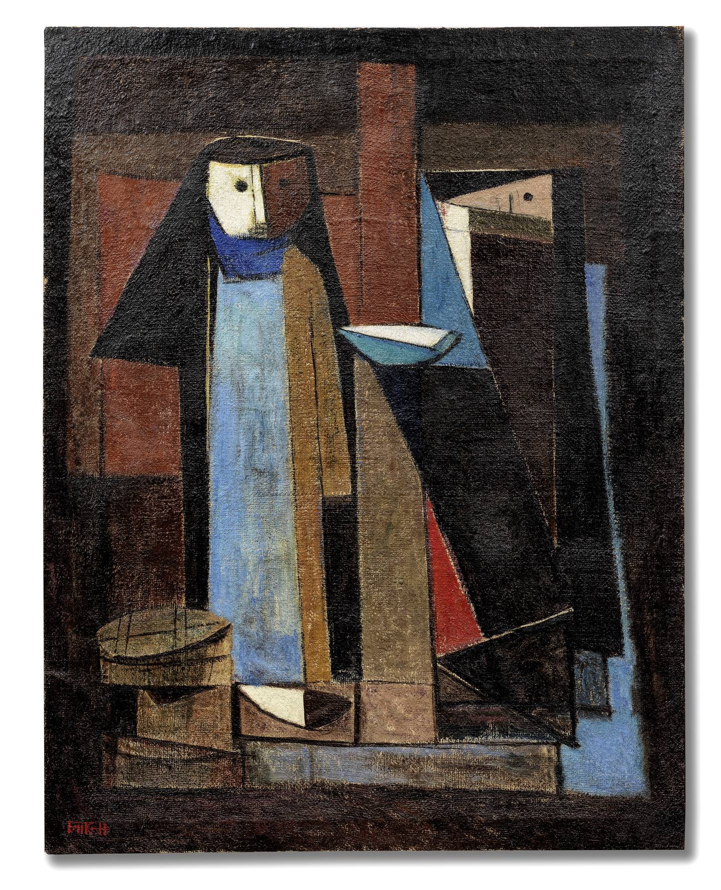 Faeq Hassan's Cubism-inspired 'El-Allabat' (The Curd Sellers), painted in the early 1950s. Photo: Bonhams