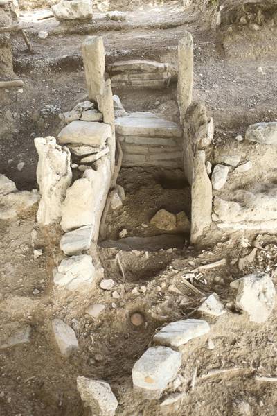 FUJAIRAH, UNITED ARAB EMIRATES - MARCH 01, 2018.Entrance to a tomb in an ancient burial site that has been uncovered in Dibba Al Fujairah and is being excavated by a team of German archeologists and a team from Fujairah Tourism and Antiquities Authority.(Photo: Reem Mohammed/ The National)Reporter: John DennehySection: NANote: Second archeological site visit.
