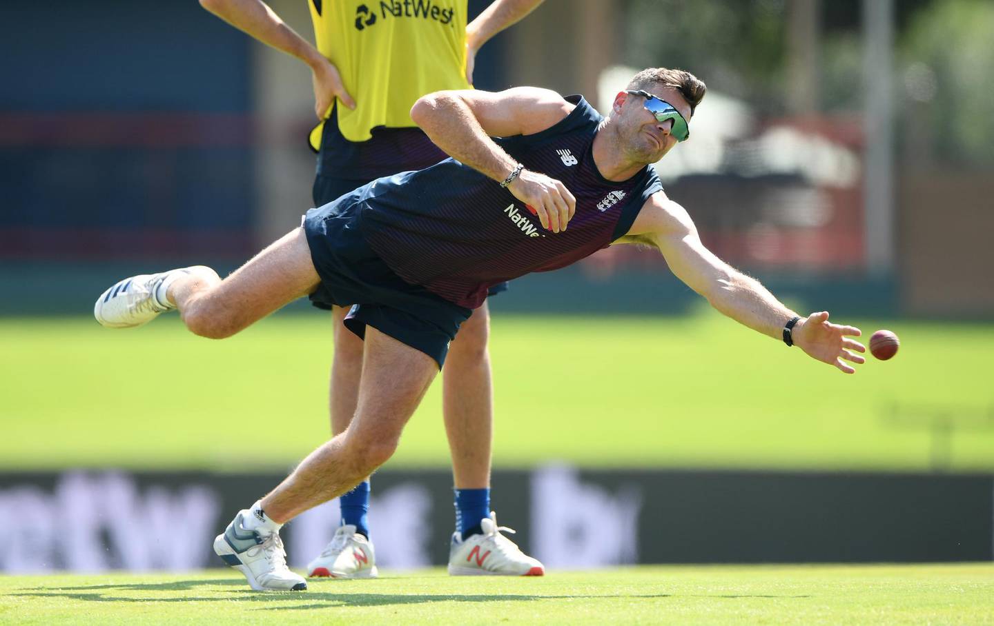 CENTURION, SOUTH AFRICA - DECEMBER 24: England bowler James Anderson in catching action, ahead of potentially, his 150th Test Match  during an England nets session ahead of the First Test Match against South Africa at SuperSport Park on December 24, 2019 in Pretoria, South Africa. (Photo by Stu Forster/Getty Images)